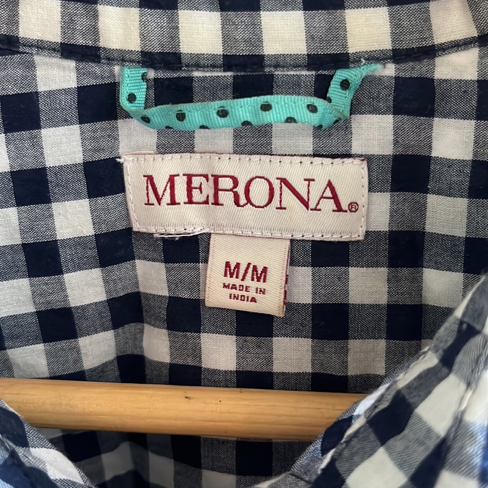 Merina gingham button down, M - Picture 3 of 4